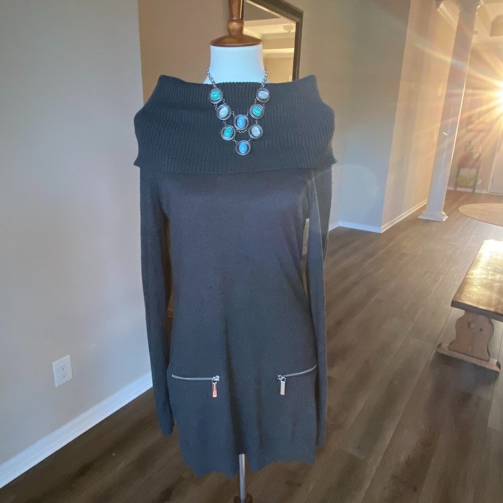 MK GREY COWL NECK SWEATER W/ ZIPPER POCKET SZ MED